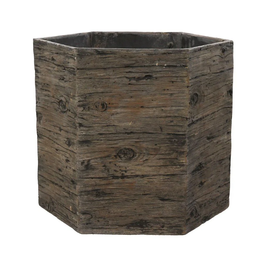 Woodlodge 34cm Driftwood Hexagon Resin Pot 1 Woodlodge 34cm Driftwood Hexagon Resin Pot