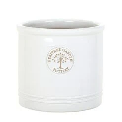 Woodlodge 38cm White / Cream Glazed Heritage Cylinder Pot -Outdoor Gardening Shop 5021346500646 3