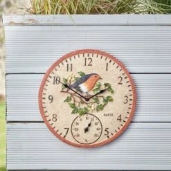 Outside In 12" Robin Wall Clock & Thermometer 7 Outside In 12" Robin Wall Clock & Thermometer -Outdoor Gardening Shop 5050642006347 4