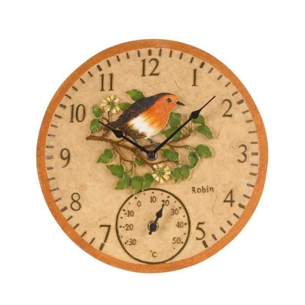 Outside In 12" Robin Wall Clock & Thermometer 1 Outside In 12" Robin Wall Clock & Thermometer